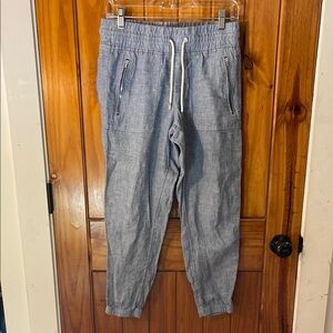 Athleta Linen Cotton blue chambray Joggers Pants Pull on Elastic Waist 4P